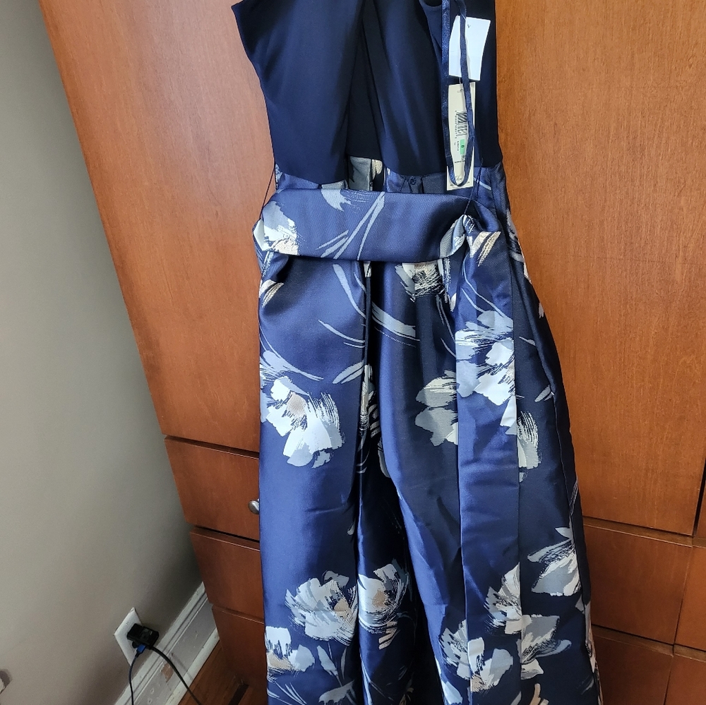 Eliza J halter flower midi navy dress